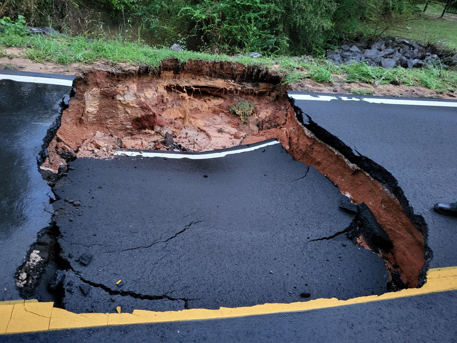 Road washout at Pine Forest Road north of Arthur Brown Road