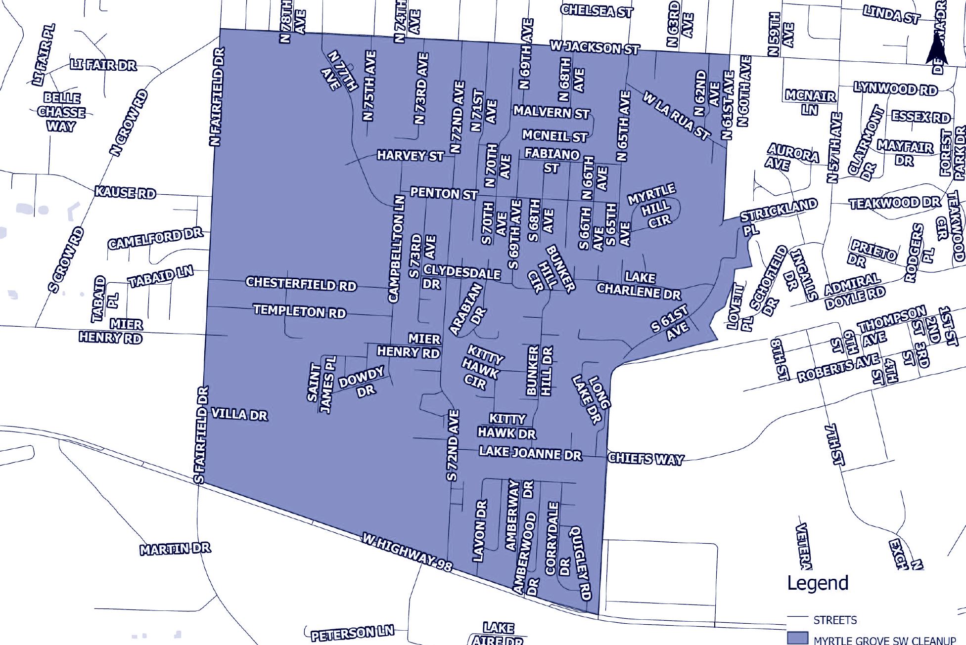Myrtle Grove Southwest Neighborhood Cleanup Map Myrtle Grove Southwest Neighborhood Cleanup Map